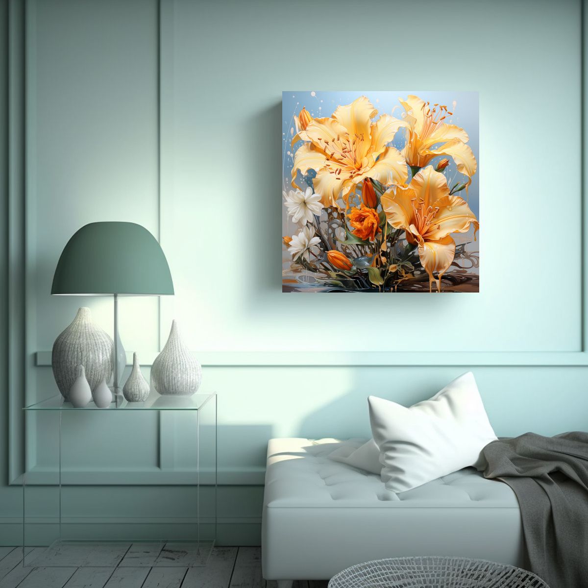 GENERICO - Cuadro Abstracto Amarillo En Bastidor Forma 80x80 Cm