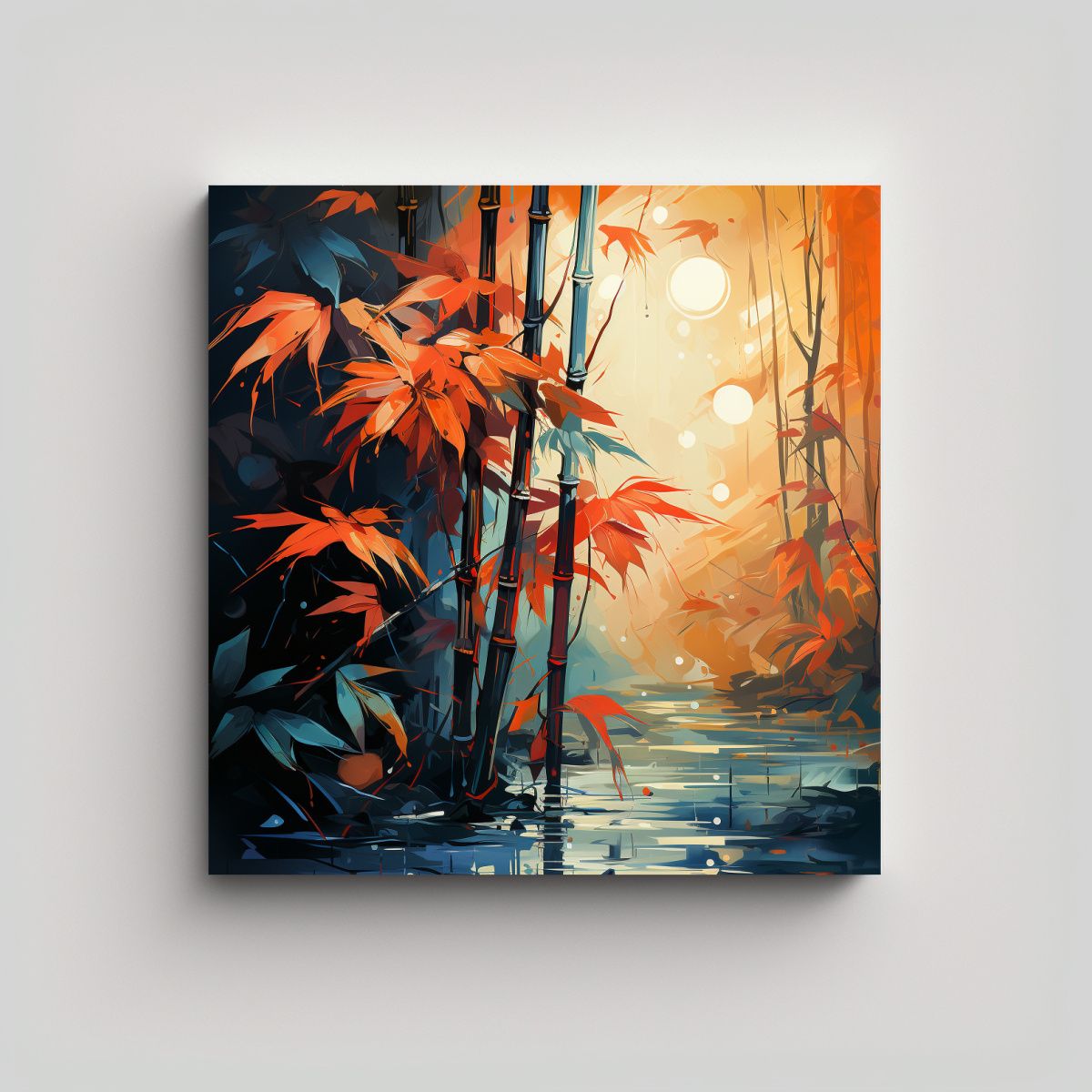 GENERICO - Pintura En Bastidor De Hojas De Bambú En Colores 70x70 Cm