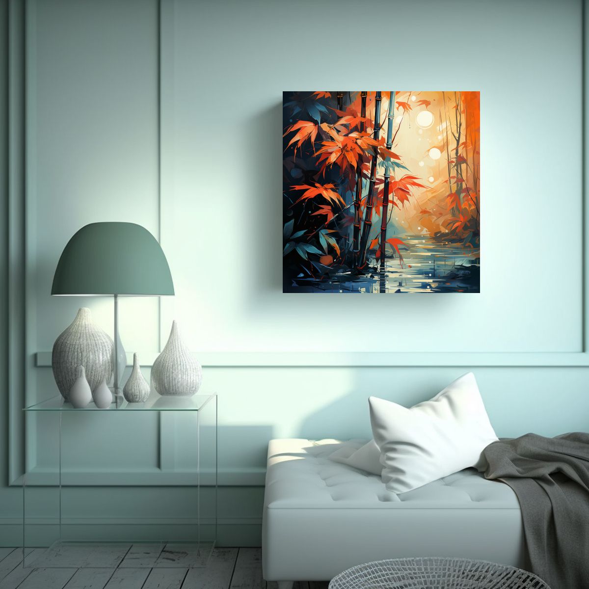 GENERICO - Pintura En Bastidor De Hojas De Bambú En Colores 70x70 Cm