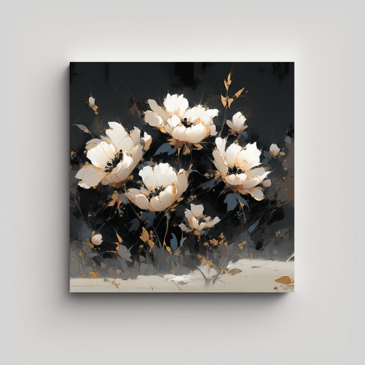 GENERICO - Pintura En Lienzo De Flores En Colores Oro Y 70x70 Cm