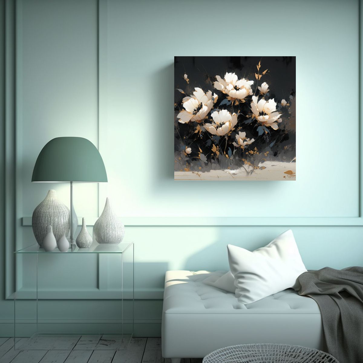 GENERICO - Pintura En Lienzo De Flores En Colores Oro Y 70x70 Cm