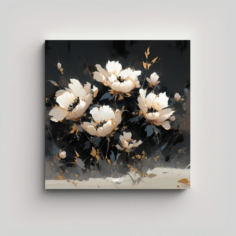 GENERICO - Pintura En Lienzo De Flores En Colores Oro Y 60x60 Cm
