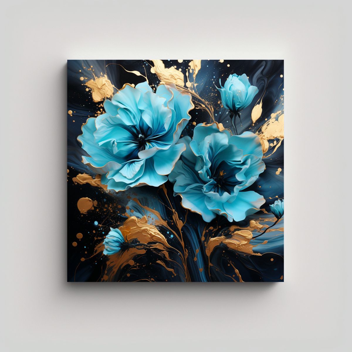 GENERICO - Cuadros Abstractos En Tonos Turquesa Y Negro Con 90x90 Cm