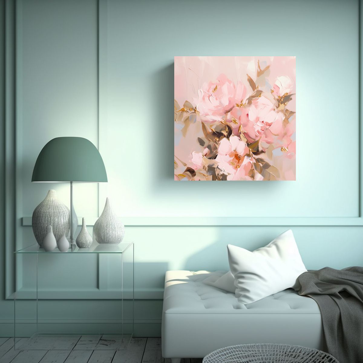 GENERICO - Pintura Lienzo Concepto Espacio Oro Y Rosa En 50x50 Cm