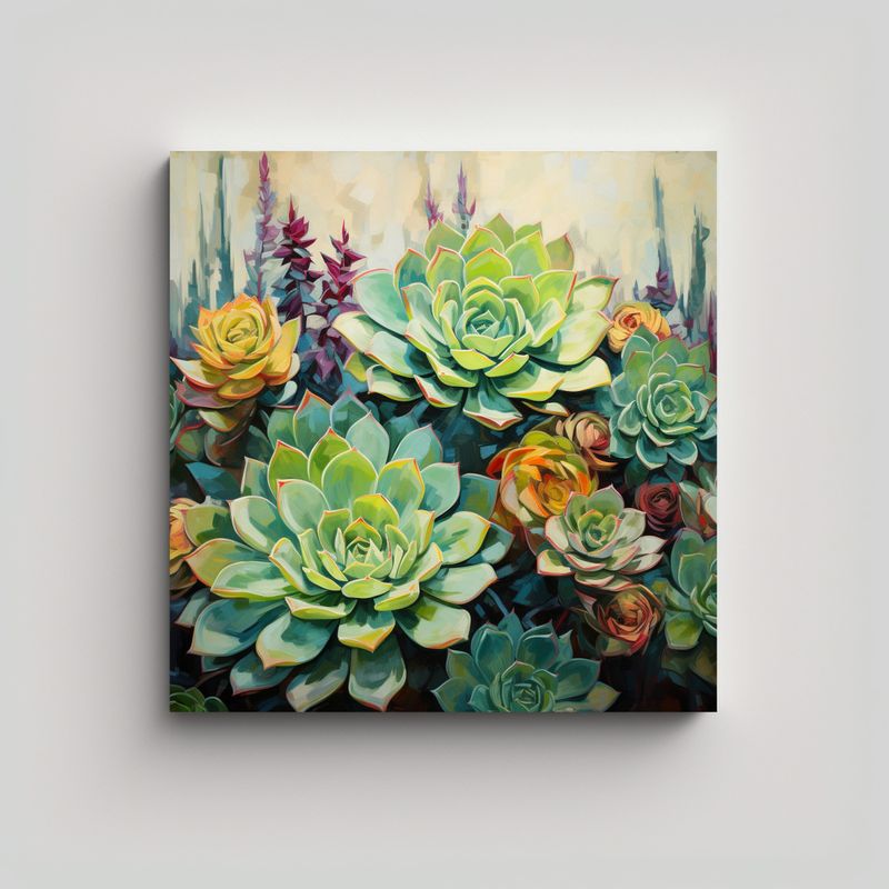 GENERICO - Pintura Abstracta Detallada De Flores Suculentas 90x90 Cm