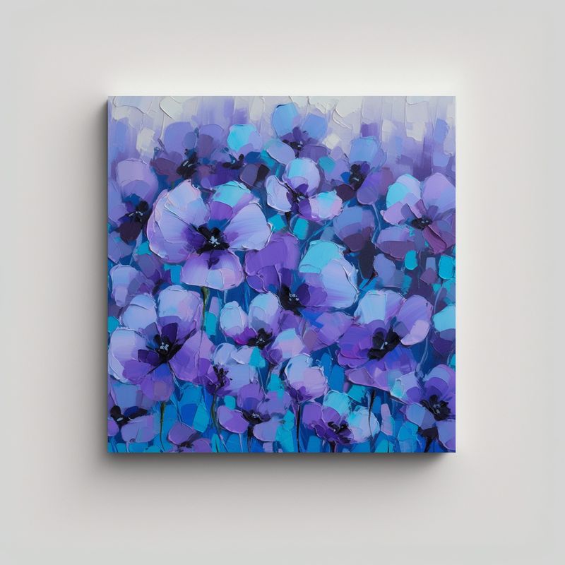 GENERICO - Pintura En Lienzo De Flores Púrpuras Y Cian En 60x60 Cm