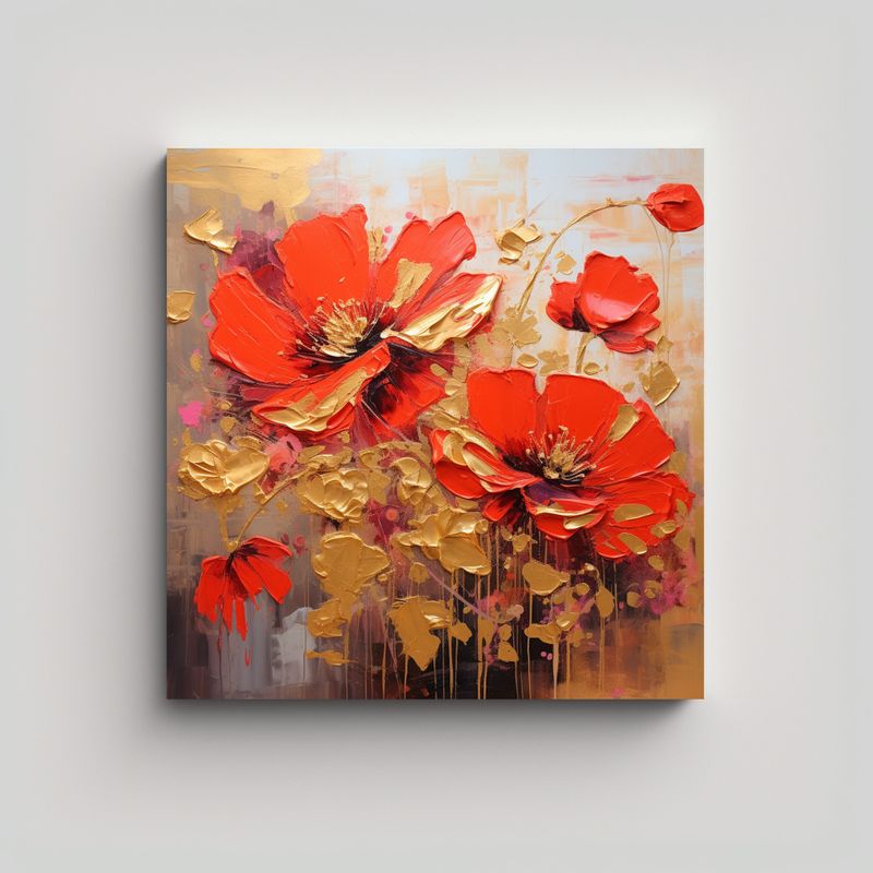 GENERICO - Cuadro De Imagen Estrellados En Rojo Y Dorado En 80x80 Cm