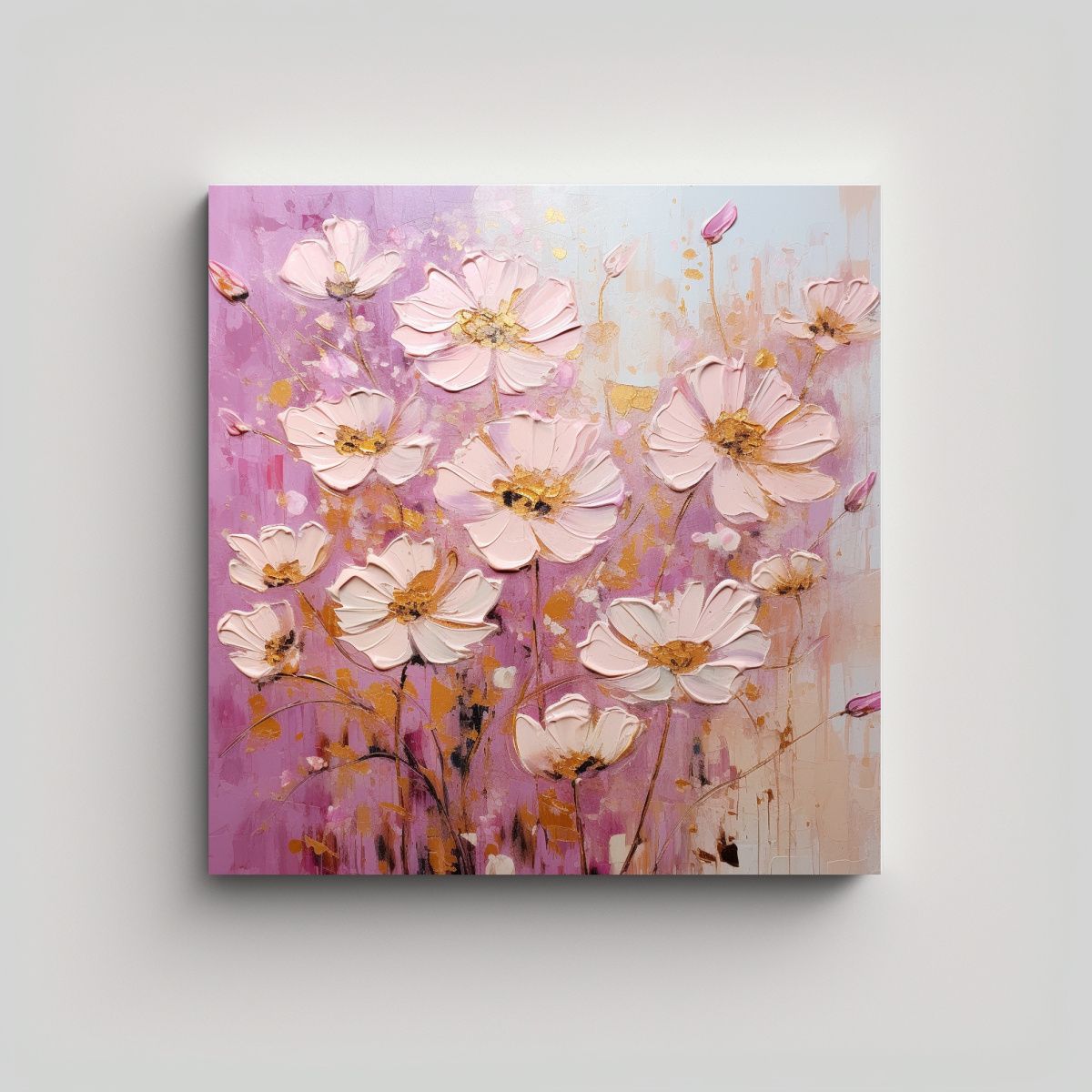 GENERICO - Cuadro De Cuadro De Figuras En Colores Oro Y Rosa 50x50 Cm