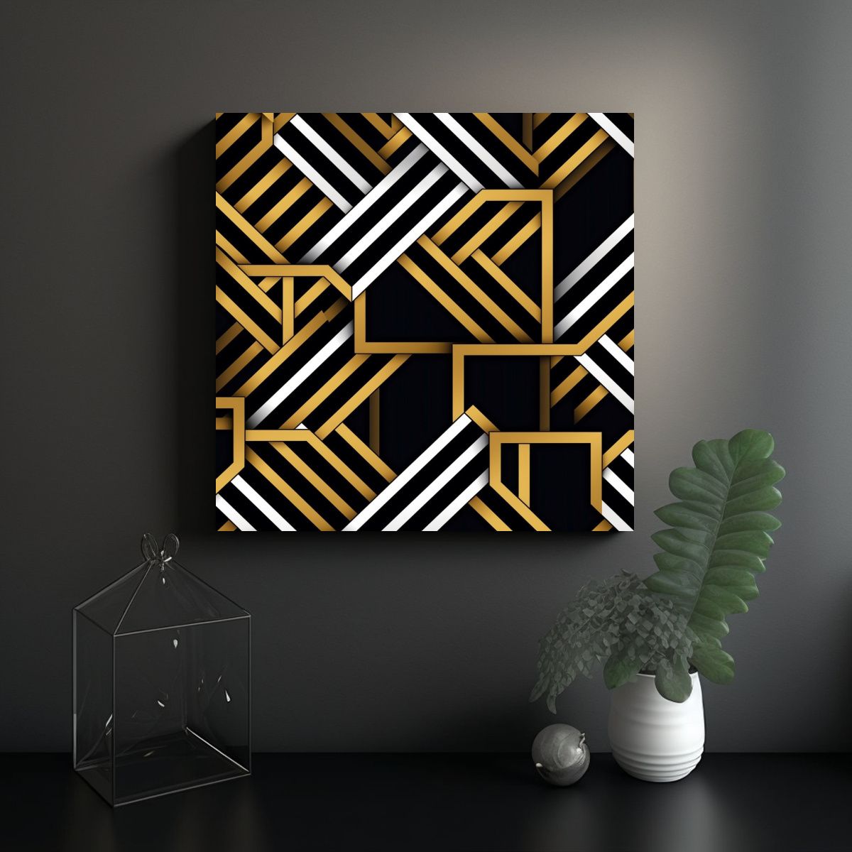 GENERICO - Diseño Geométrico Elegante En Oro Blanco Y 80x80 Cm