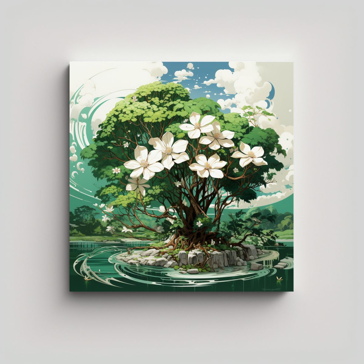 GENERICO - Cuadro Vanguardia Perspectiva En Verde Y Blanco 60x60 Cm