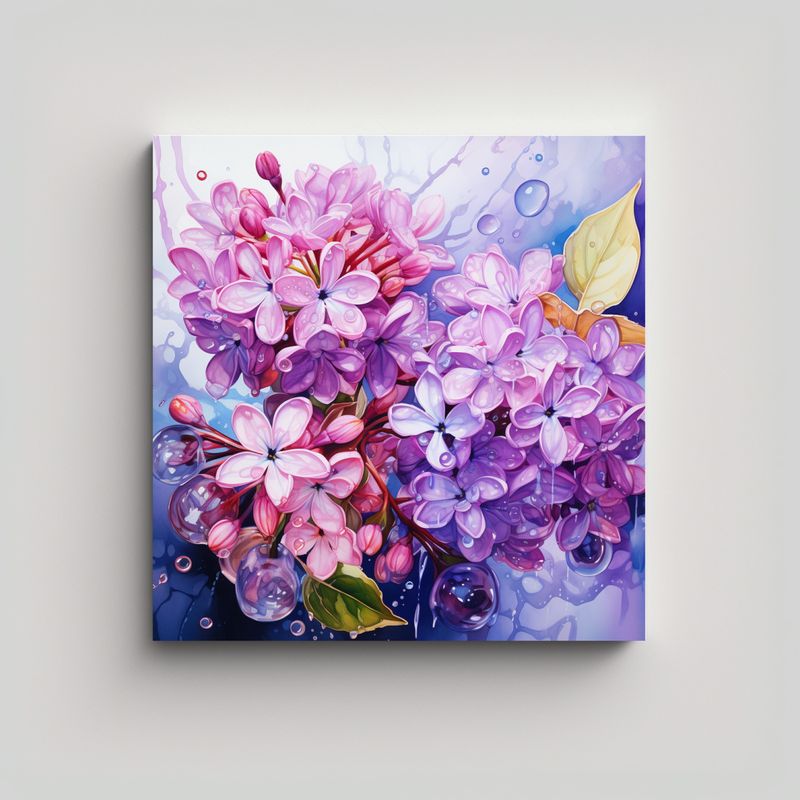 GENERICO - Obra Abstracta De Lilas Vibrantes En Acuarela 80x80 Cm