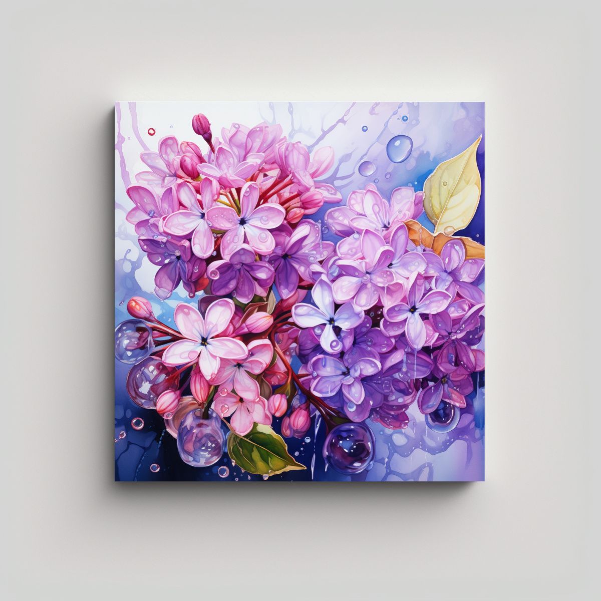 GENERICO - Obra Abstracta De Lilas Vibrantes En Acuarela 50x50 Cm