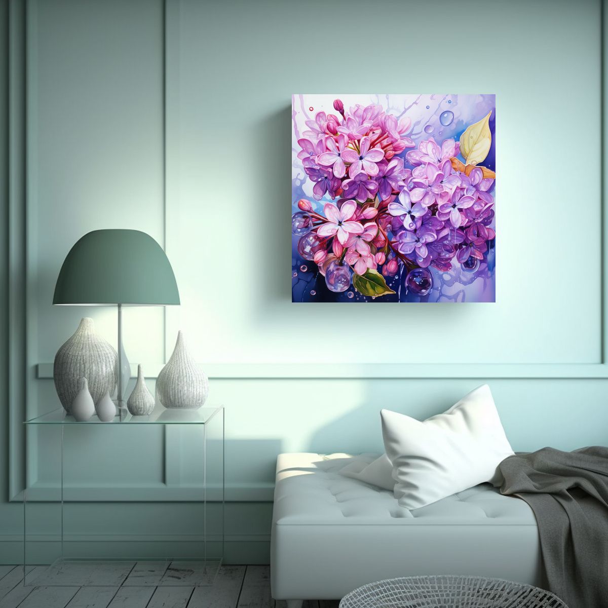 GENERICO - Obra Abstracta De Lilas Vibrantes En Acuarela 50x50 Cm