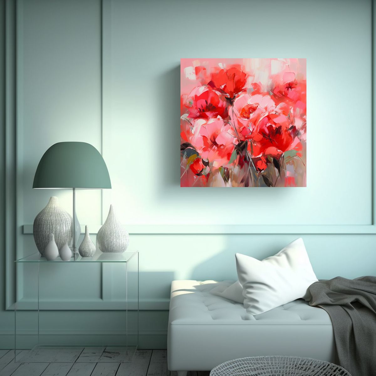 GENERICO - Cuadro Arte Gráfico Expresión En Rojo Y Rosa 50x50 Cm