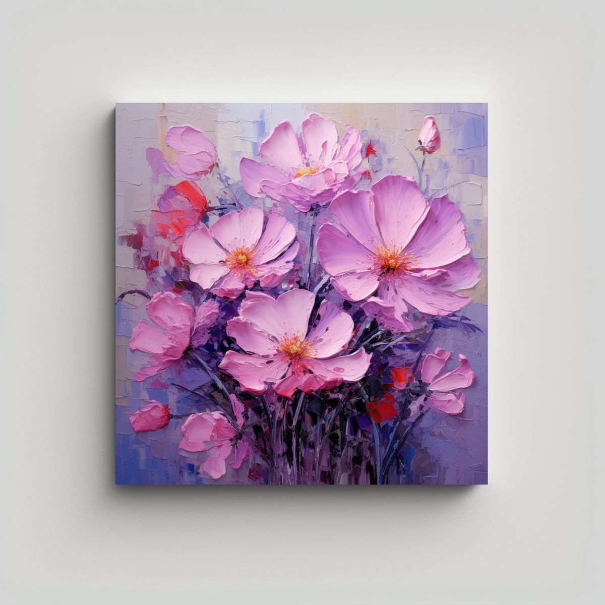 GENERICO - Cuadro Cuadro Profundidad Flores En Tonos Morado 70x70 Cm