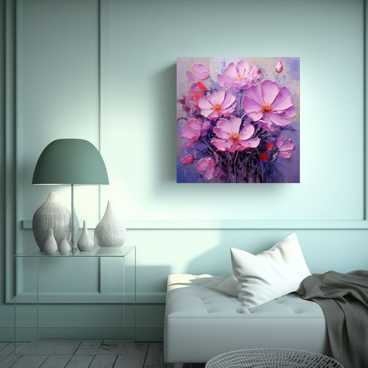 GENERICO - Cuadro Cuadro Profundidad Flores En Tonos Morado 70x70 Cm