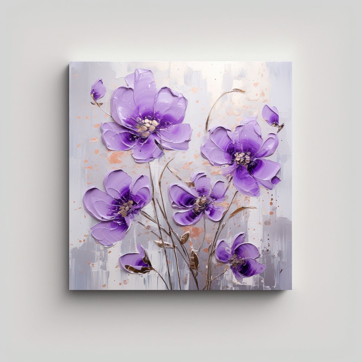 GENERICO - Cuadro Vintage Textura Púrpura Y Plata Flores En 60x60 Cm