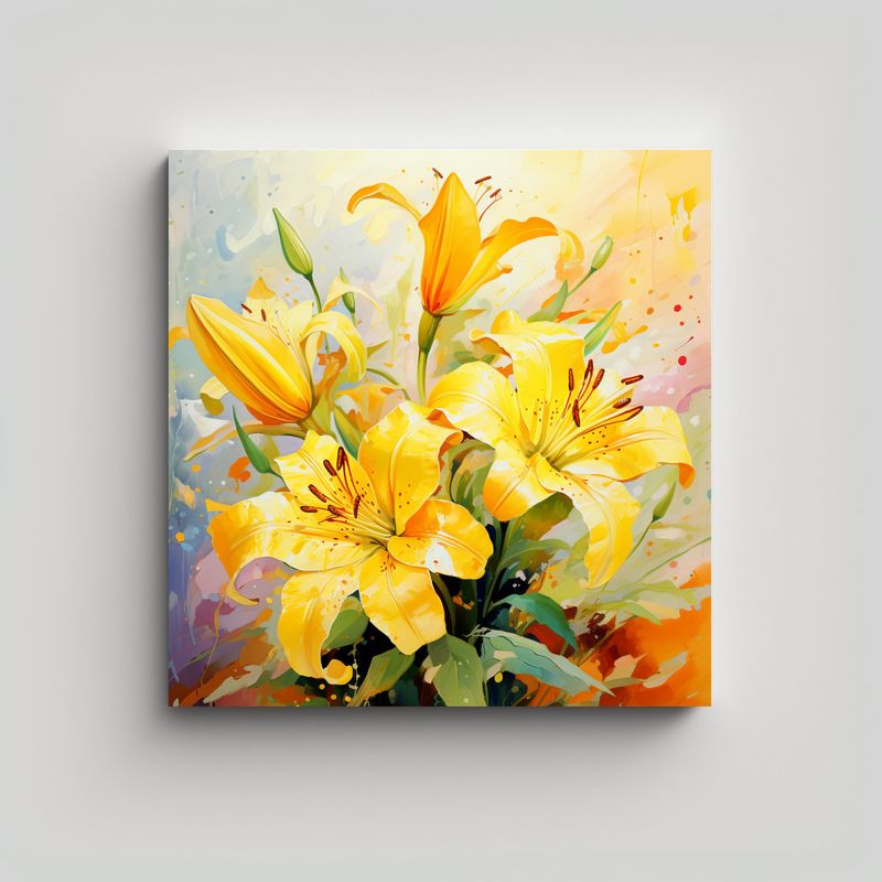 GENERICO - Cuadro Abstracto De Flores Amarillas Y Colores 70x70 Cm