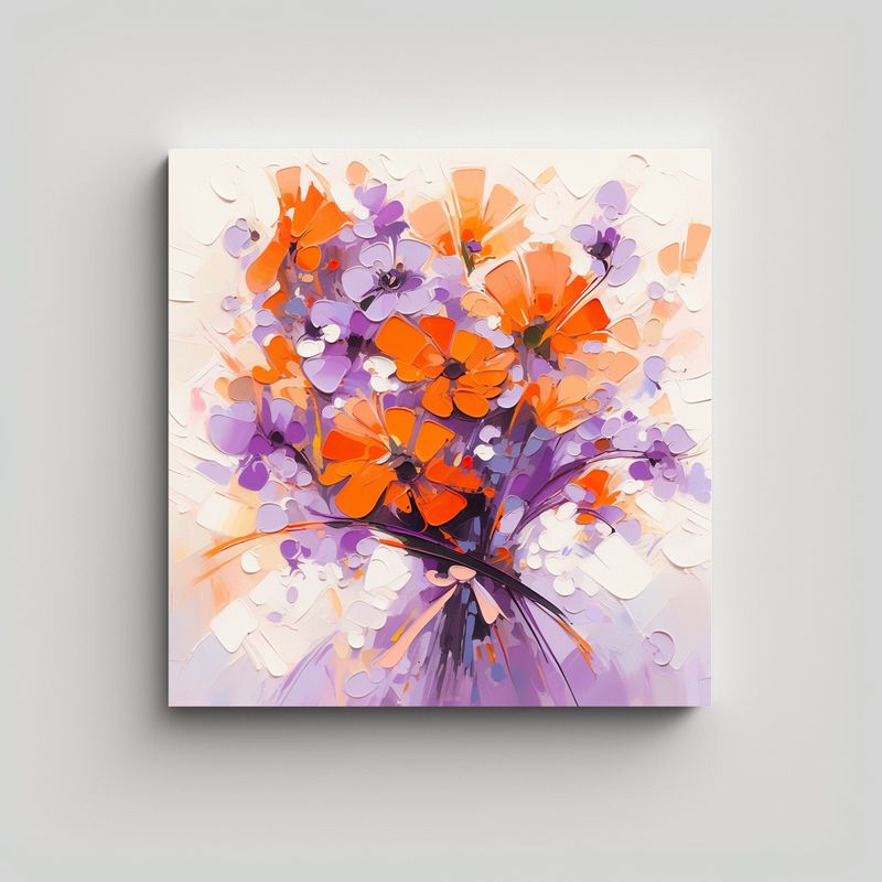 GENERICO - Pintura Abstracta De Flores Púrpuras Y Naranjas 60x60 Cm