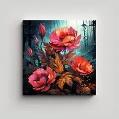 GENERICO - Cuadro Decorativo Con Hojas De Helecho En Rojo 50x50 Cm