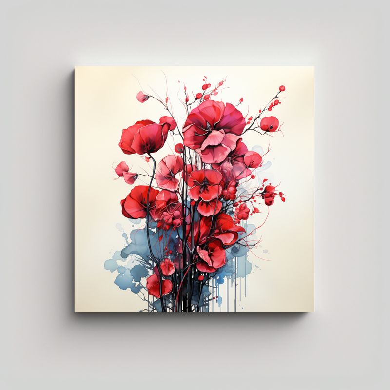 GENERICO - Cuadro Enigmático Con Hojas De Eucalipto En Rojo 80x80 Cm