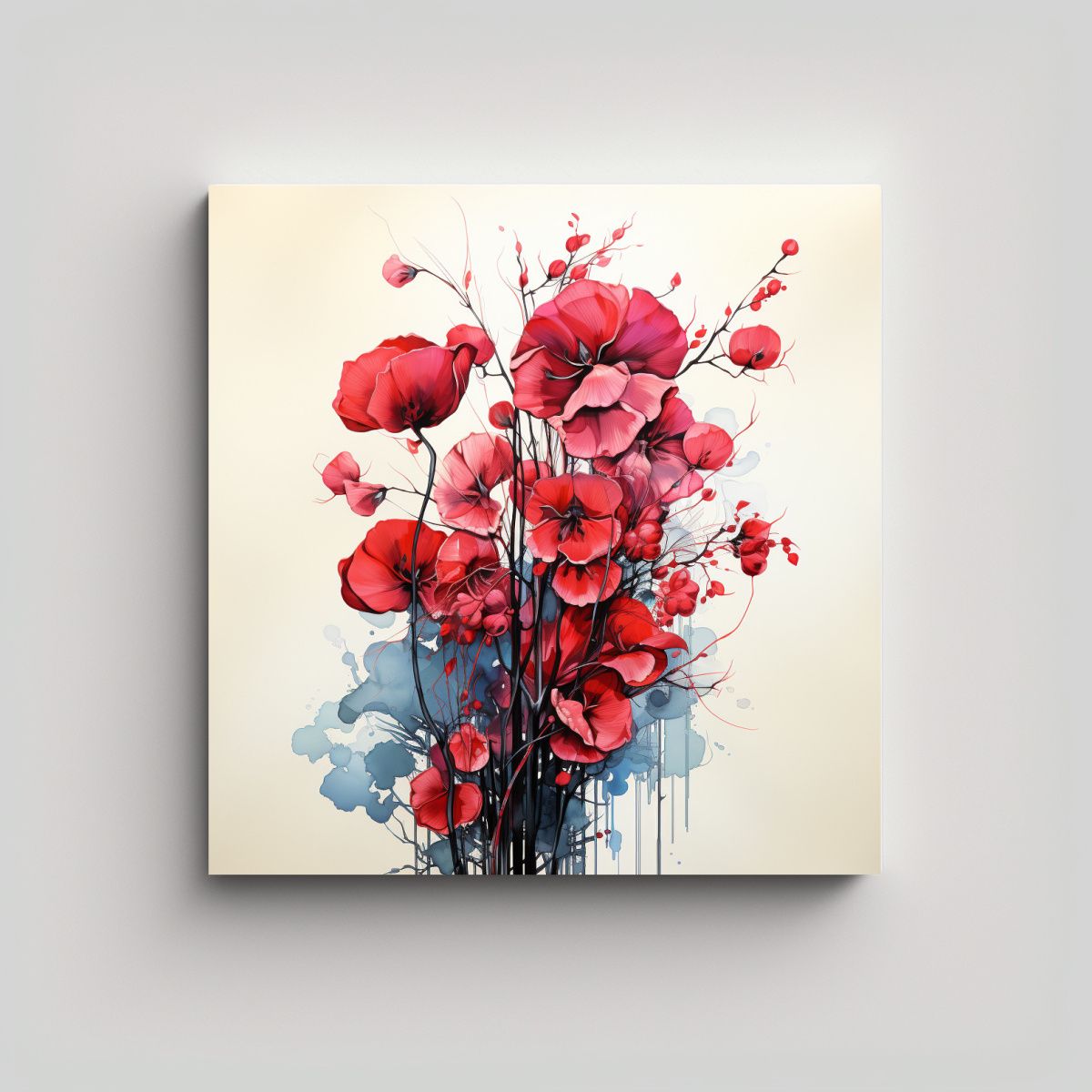 GENERICO - Cuadro Enigmático Con Hojas De Eucalipto En Rojo 70x70 Cm