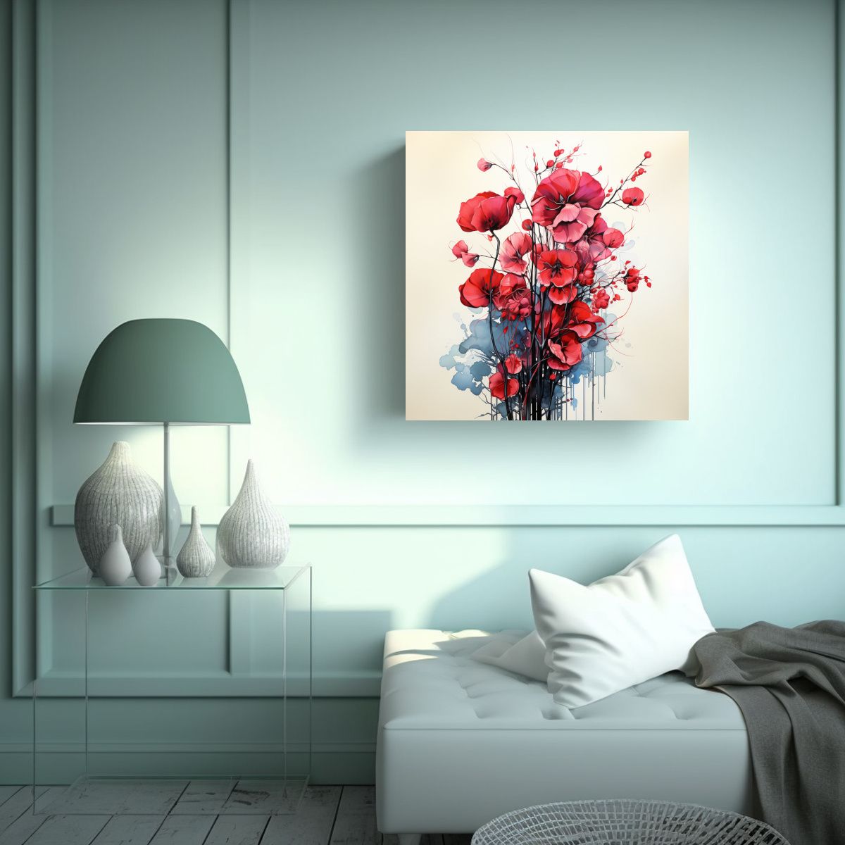 GENERICO - Cuadro Enigmático Con Hojas De Eucalipto En Rojo 50x50 Cm