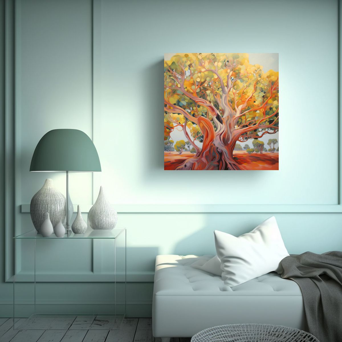 GENERICO - Cuadro Inspirador Árbol De Eucalipto Pintura 90x90 Cm