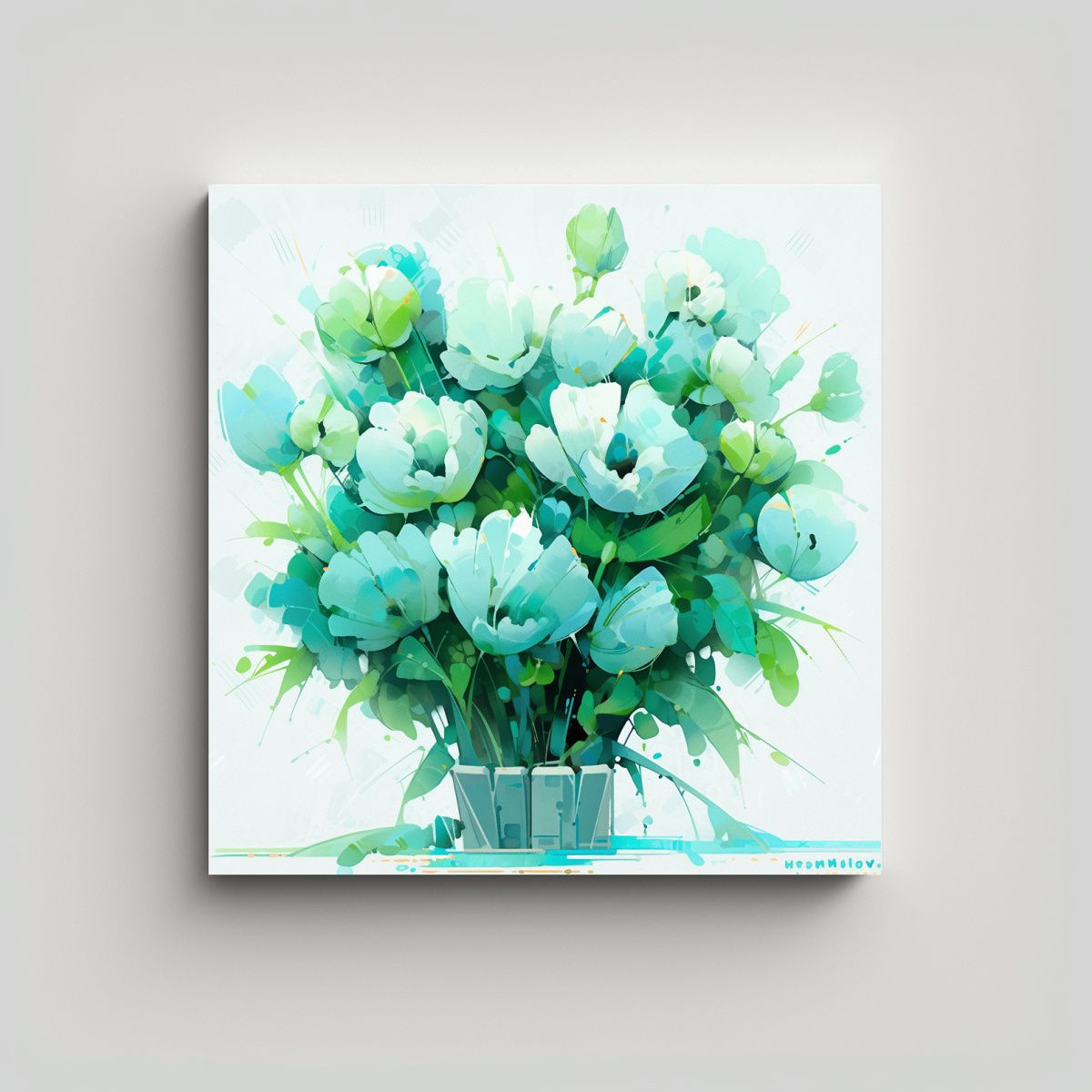 GENERICO - Cuadro Perspectiva De Líneas Finas Verde Y Cian 70x70 Cm