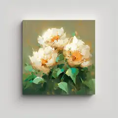 GENERICO - Cuadro De Flores Verde Y Dorado En Lienzo 50x50 Cm