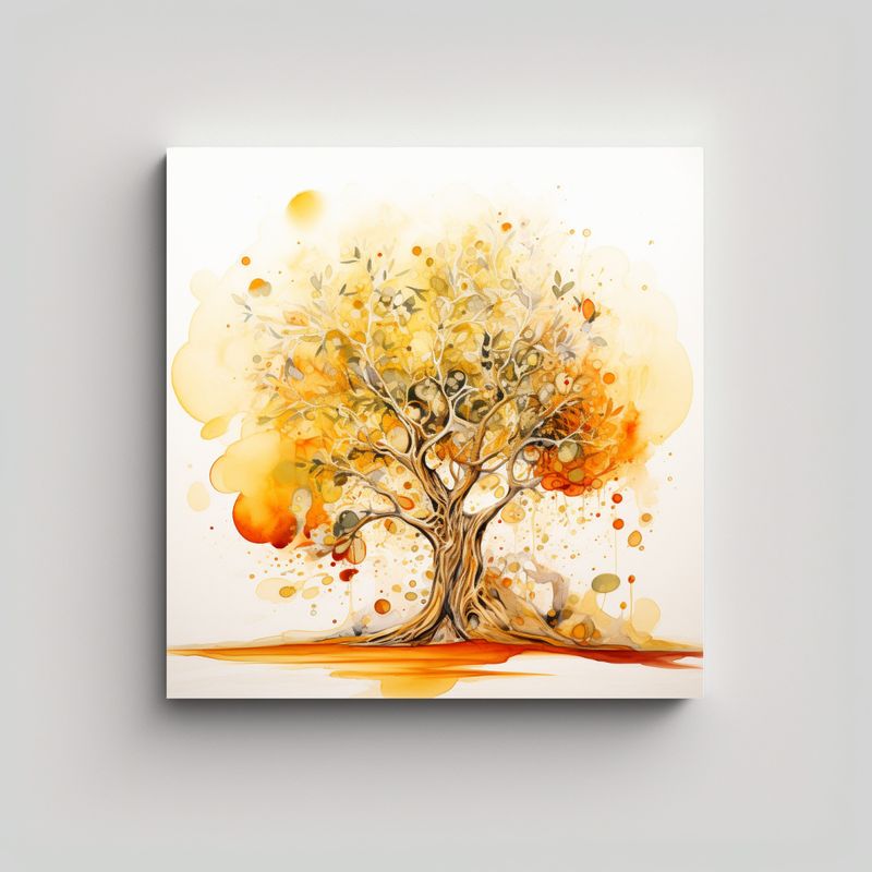 GENERICO - Cuadro Abstracto Movimiento Armonía Olivo Dorado 80x80 Cm