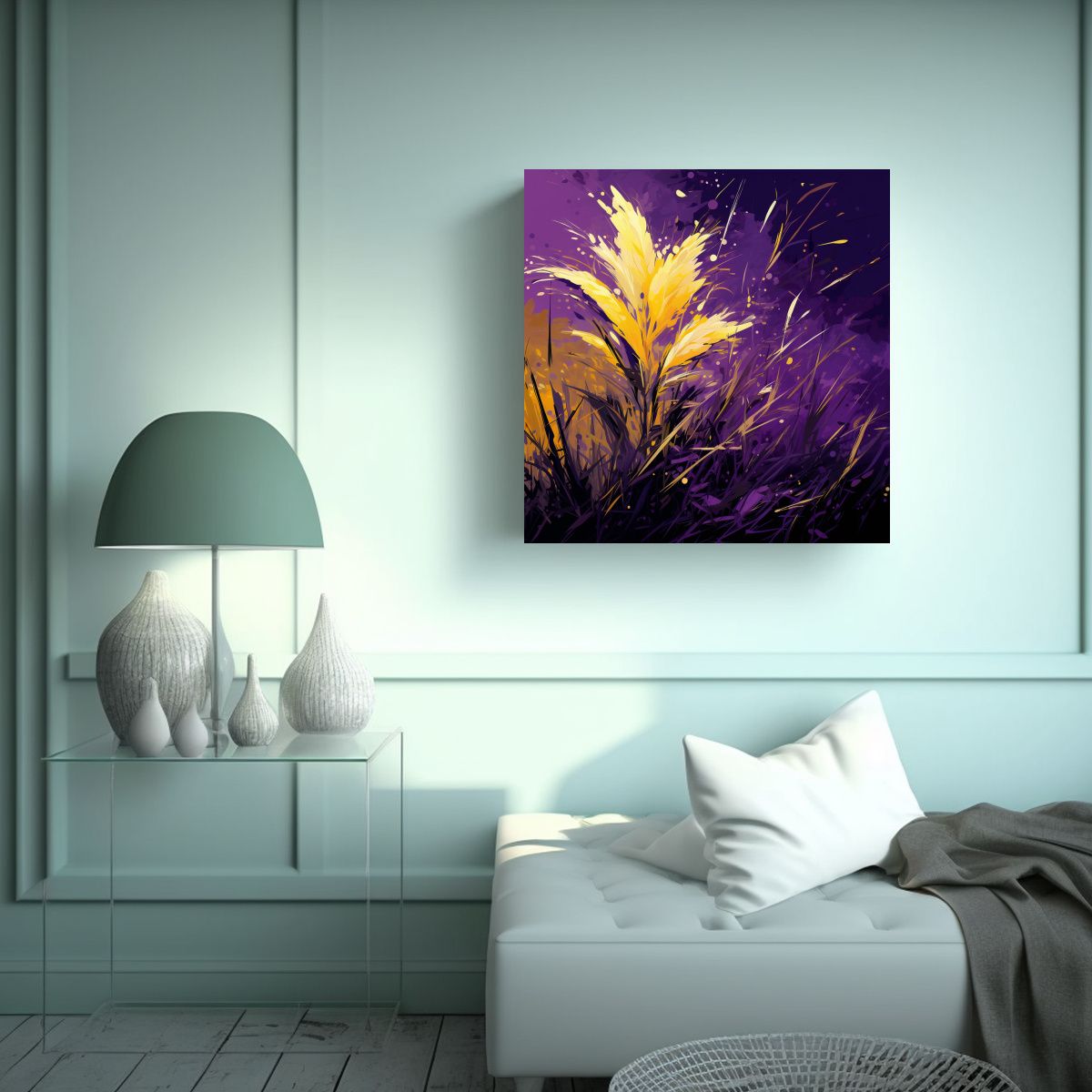 GENERICO - Pintura Gráfica De Arroz Morado Y Amarillo En 80x80 Cm