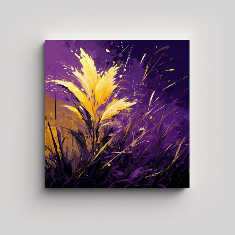 GENERICO - Pintura Gráfica De Arroz Morado Y Amarillo En 50x50 Cm