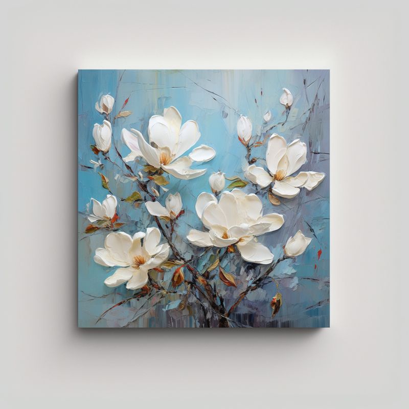 GENERICO - Pintura Abstracta De Magnolias En óleo Líneas 70x70 Cm