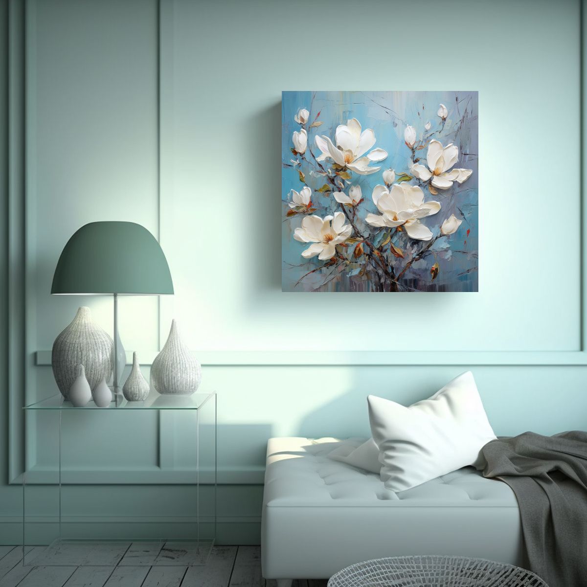 GENERICO - Pintura Abstracta De Magnolias En óleo Líneas 70x70 Cm