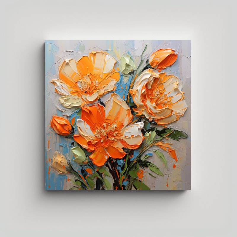 GENERICO - Cuadro De Tela Abstracto Con Flores En Tonos 80x80 Cm