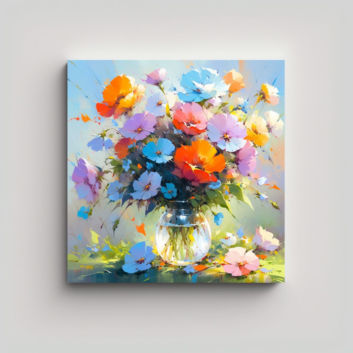 GENERICO - Pintura En Lienzo Estilo Lluvia Con Flores En Un 60x60 Cm