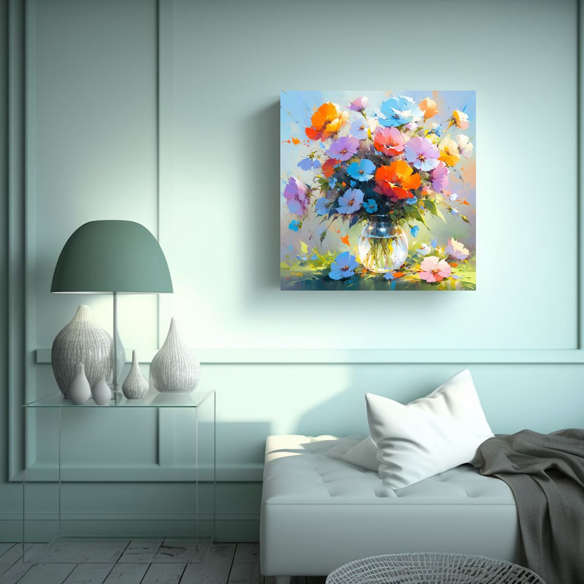 GENERICO - Pintura En Lienzo Estilo Lluvia Con Flores En Un 60x60 Cm