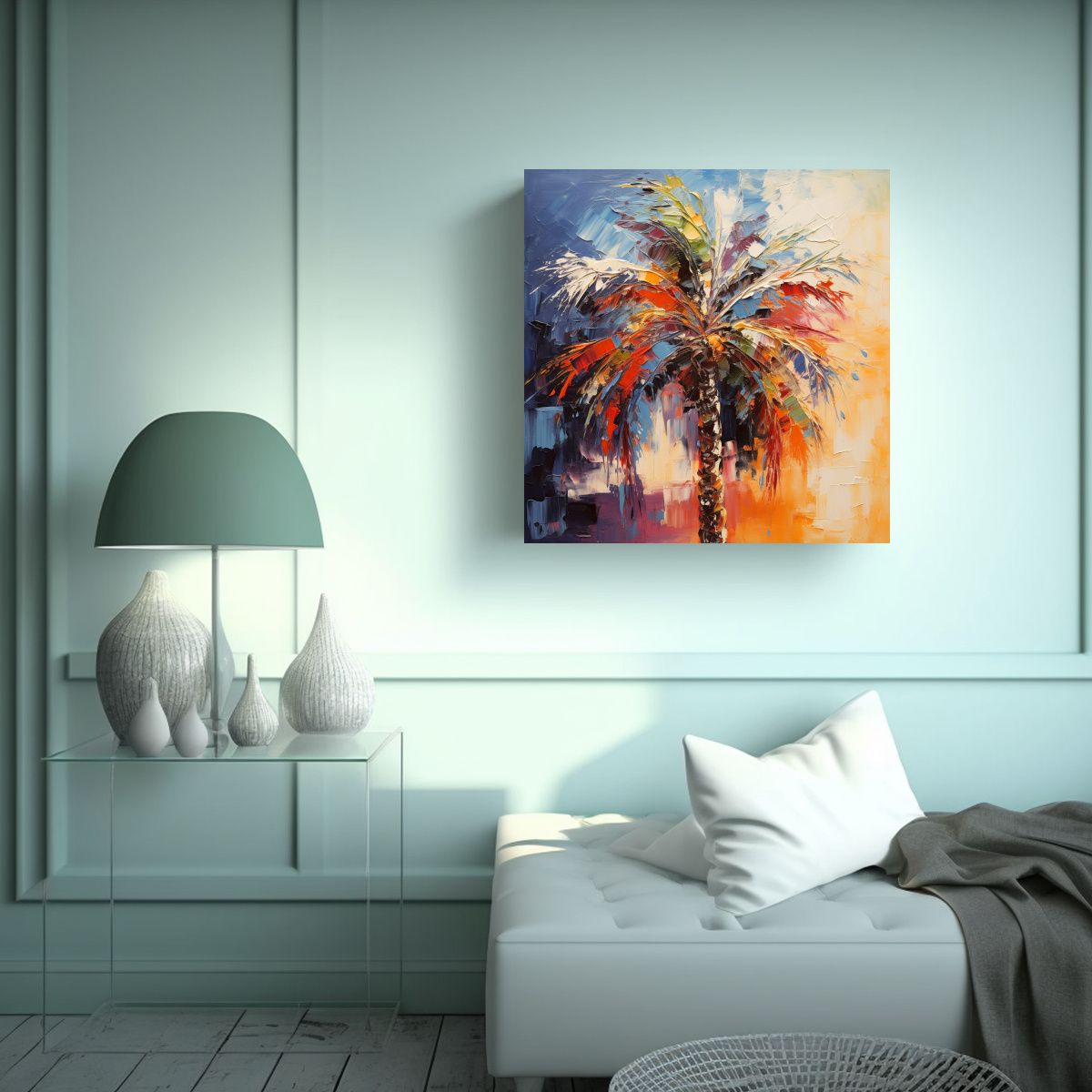 GENERICO - Cuadro Abstracto Vintage Reflejo De Una Palmera 50x50 Cm