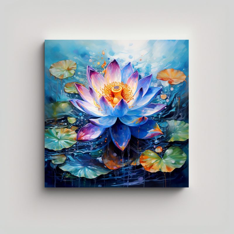 GENERICO - Pintura Abstracta De Flores De Loto En Tela En 70x70 Cm