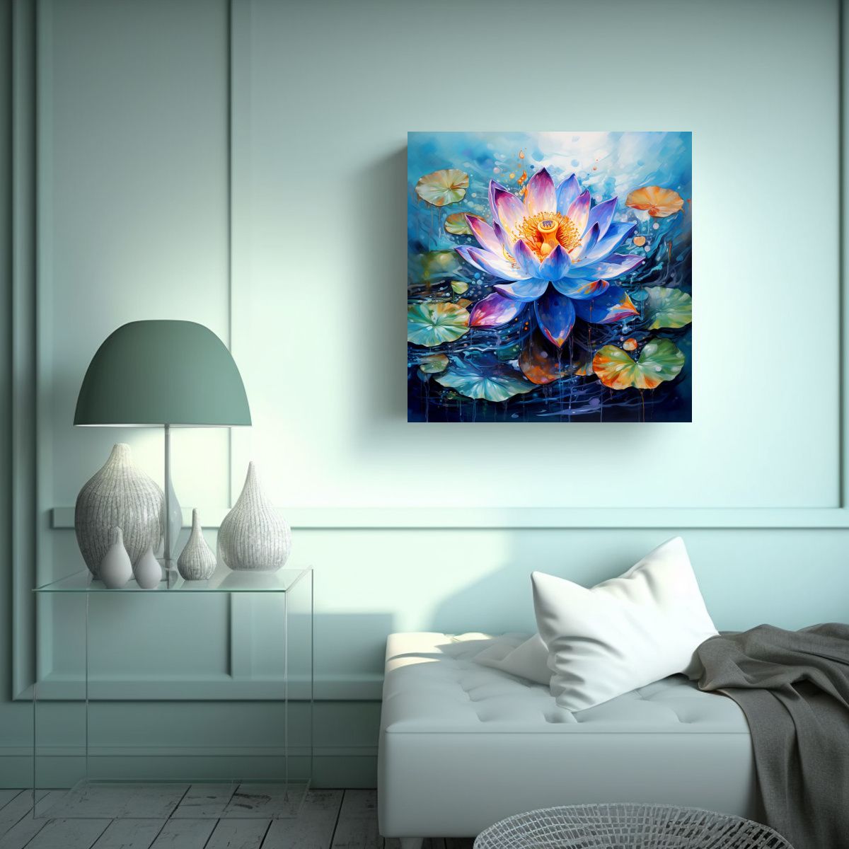 GENERICO - Pintura Abstracta De Flores De Loto En Tela En 50x50 Cm