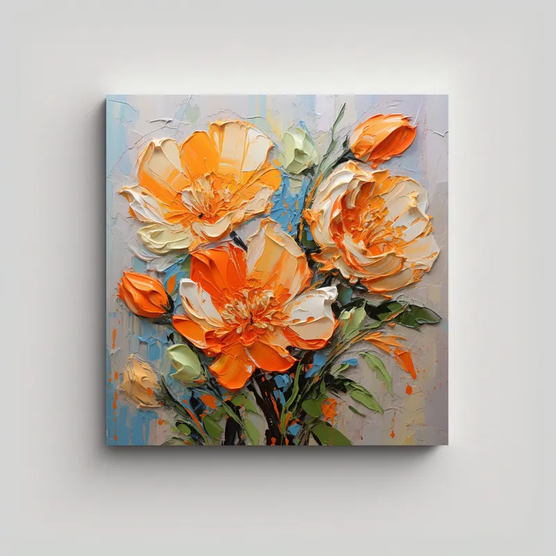 GENERICO - Cuadro De Tela Abstracto Con Flores En Tonos 60x60 Cm