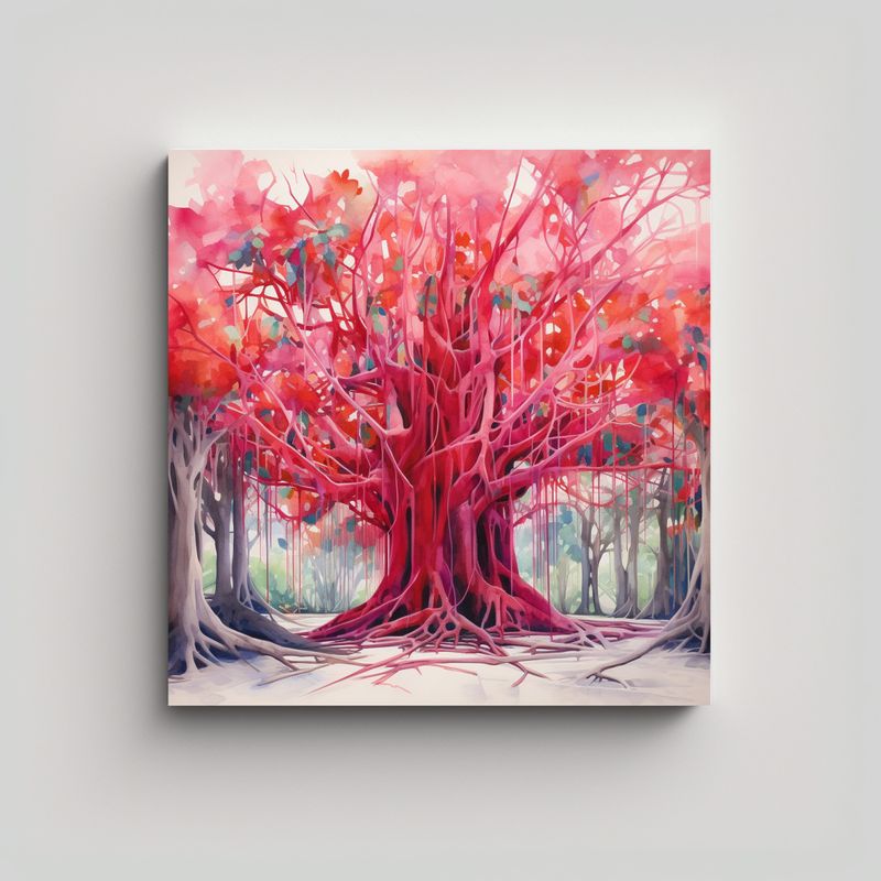 GENERICO - Pintura Abstracta De Agua En Colores Rojo Y Rosa 80x80 Cm