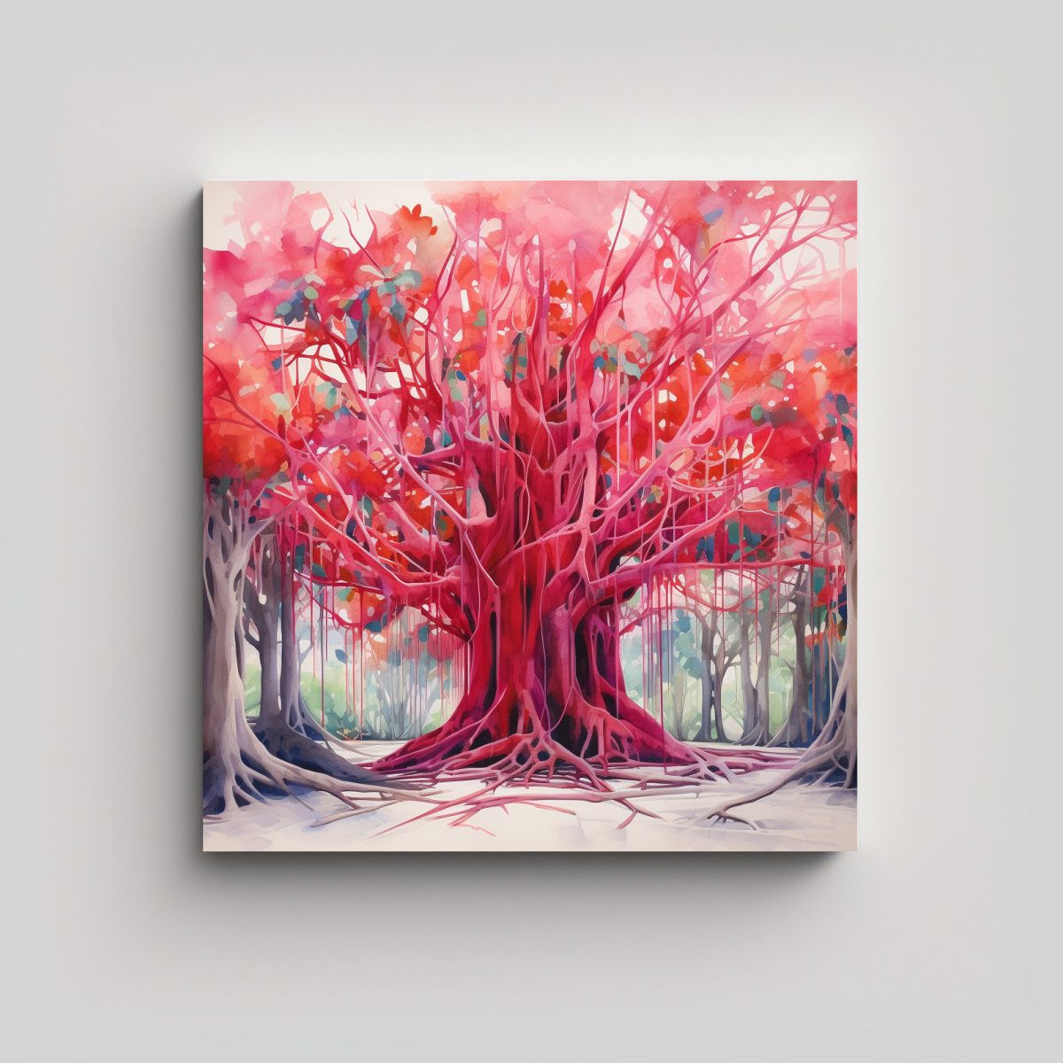 GENERICO - Pintura Abstracta De Agua En Colores Rojo Y Rosa 50x50 Cm