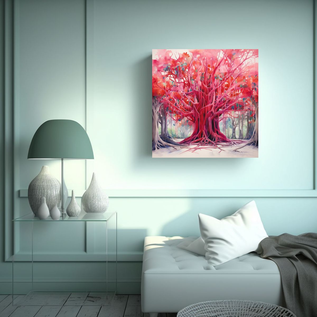 GENERICO - Pintura Abstracta De Agua En Colores Rojo Y Rosa 50x50 Cm