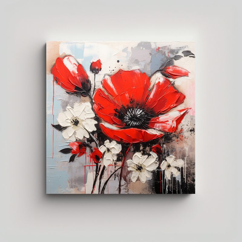 GENERICO - Pintura En Lienzo De Flores En Colores Rojo Y 90x90 Cm
