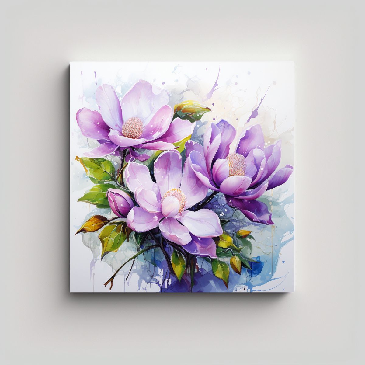 GENERICO - Cuadro Abstracto Magnolias En Colores Verde Y 50x50 Cm