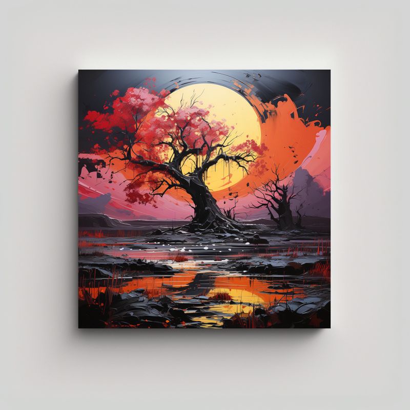GENERICO - Cuadro Patron Naturaleza Salvaje En Tonos Oscuros 80x80 Cm