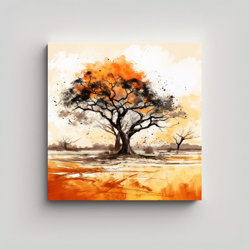 GENERICO - Cuadro Imagen Simetría Árbol En Sabana Y 50x50 Cm