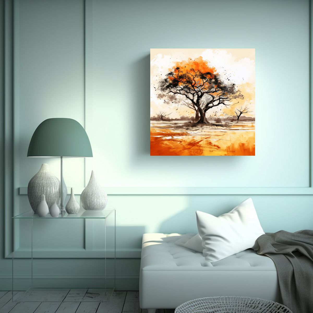 GENERICO - Cuadro Imagen Simetría Árbol En Sabana Y 50x50 Cm